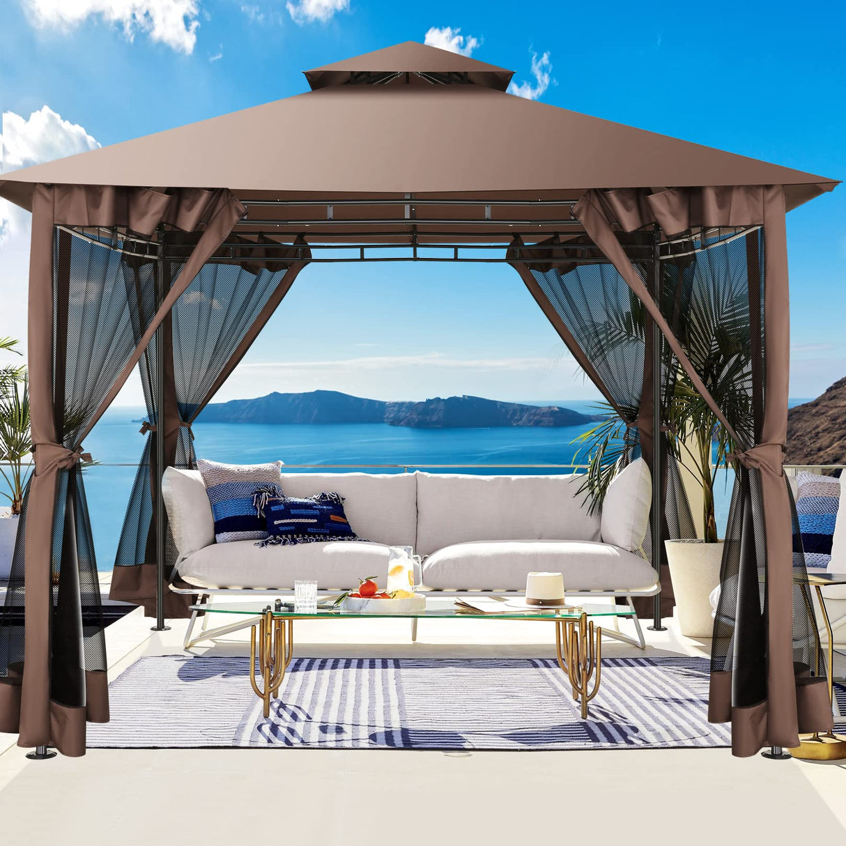 HOTEEL 10’x10’ Gazebo on Clearance, Waterproof Outdoor Gazebo with Mosquito Netting, Double Roof and Heavy Duty Durable Frame, All Weather Easy Assembly for Patio, Backyard, Garden (2025 New Model) Hoteel