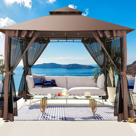 HOTEEL 10’x10’ Gazebo on Clearance, Waterproof Outdoor Gazebo with Mosquito Netting, Double Roof and Heavy Duty Durable Frame, All Weather Easy Assembly for Patio, Backyard, Garden (2025 New Model) Hoteel