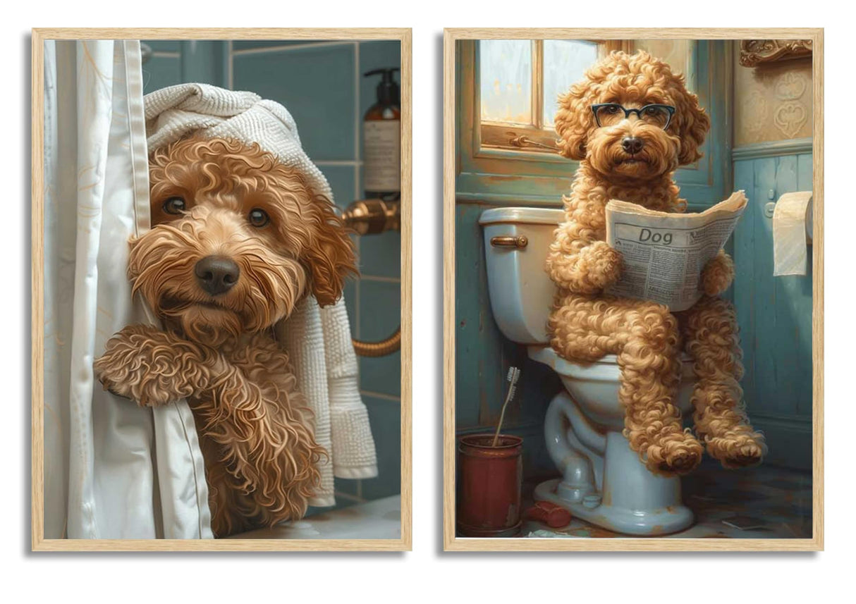 2Pcs Paint by Number Kit 16x20inch Adults Cute Curly Dog Bathroom Scenes DIY Painting Set with Pre - Numbered Canvas, Funny Puppy Art for Home Decor Gift Generic