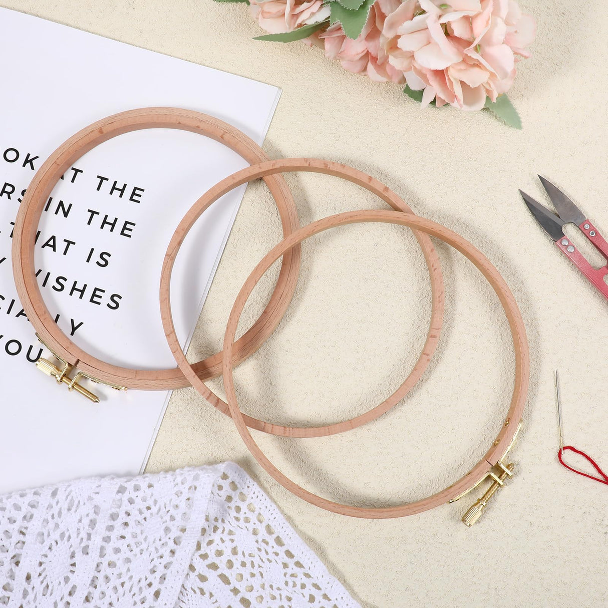 2 Pack 6 Inch Wood Embroidery Hoop, Cross Stitch Hoops Ring, Cross Stitch Supplies Beech Wooden Embroidery Frames for Art Craft Sewing, DIY Decoration EupHHonycs