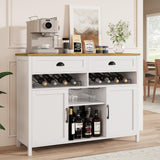 Vividwood 47.2" Modern Farmhouse Wine Bar Cabinet with Wine & Glass Rack, 2 Drawers Buffet Sideboard Storage for Kitchen, Living Room, Dining Room - Coffee & Liquor Station Cabinet (White) Vividwood