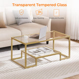 Yaheetech Gold Coffee Table, 42" Rectangular Glass Coffee Table for Living Room, 2-Tier Center Tea Tables with Metal Frame for Small Space, Apartment, Office Yaheetech