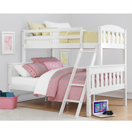 DHP Airlie Twin over Full Bunk Bed, White, Wood Construction, Converts to Twin/Full, 4-Step Ladder, Guard Rails DHP