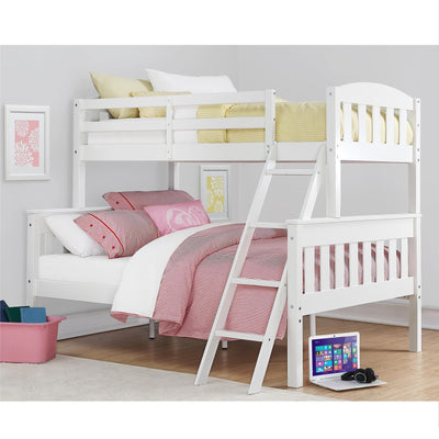 DHP Airlie Twin over Full Bunk Bed, White, Wood Construction, Converts to Twin/Full, 4-Step Ladder, Guard Rails