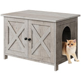 Shintenchi Cat Littler Box Enclosure, Litter Box Furniture Hidden with Removable Divider, Cat House with End Table, Grey Shintenchi