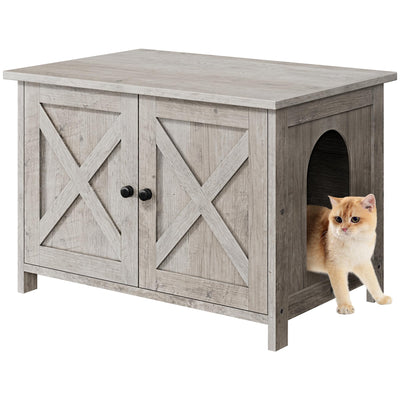 Shintenchi Cat Littler Box Enclosure, Litter Box Furniture Hidden with Removable Divider, Cat House with End Table, Grey