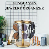 kondyfayo 360° Rotating Sunglass Organizer Storage, Stainless Steel Glasses Holder Stand, Glasses Organizer with Tray for Desk, Dresser, Tabletop, Nightstand and Home Decor (Gold) kondyfayo