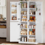 IRONCK 71" Kitchen Pantry Storage Cabinet with Storage Rack, Pegboard Doors, 4 Adjustable Shelves, Food Pantry Cabinet, Freestanding Tall Cupboard for Dining Room, Kitchen, White IRONCK