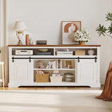 IRONCK Farmhouse TV Stand for 75+ Inch TV, 70" Entertainment Center with Storage Cabinets and Sliding Barn Door, Media Console for Living Room, White IRONCK