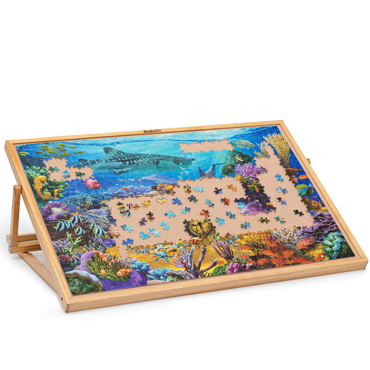 Becko US Jigsaw Puzzle Board Adjustable Wooden Puzzle Easel Portable Jigsaw Puzzles Plateau for Adults and Kids, 30.1 × 20.07 Inch for Up to 1000 Piece - WoodArtSupply