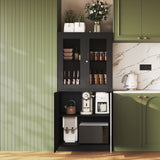 Yizosh Metal Storage Cabinet with Glass Doors - 71" Locking Display Cabinet with 2 Adjustable Shelves, 4-Tier Tall Steel Cabinet Locker for Kitchen, Living Room, Dining Room (Black) Yizosh