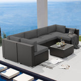 SUNCROWN 7-Piece Outdoor Patio Furniture Sofa Set All-Weather Wicker Sectional Conversation Set with Modern Glass Coffee Table and Cushions,Dark Grey SUNCROWN