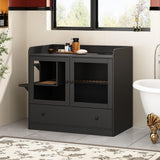 DAWNSPACES Extra Large Cat Litter Box Enclosure Furniture Hidden, Cat Condo Cabinet Pet House with Stairs for 2, Nightstand Side Table witha Large Drawer for Living Room, Black DAWNSPACES