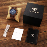 VICVS Men's Wooden Watch, 100% Natural Wood Watch, Japanese Quartz Movement with Date Display Chronograph Function, (Sandalwood) VICVS