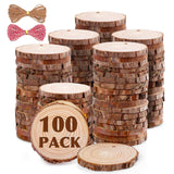 100 Pack Nature Wood Slices for Crafts,2.4-2.8In Unfinished Natural Wood Rounds.Wood Circles Predrilled with Hole and 20m Rope for Wooden Craft Supplies,Painting,Christmas Ornaments,DIY Gifts VKIZA