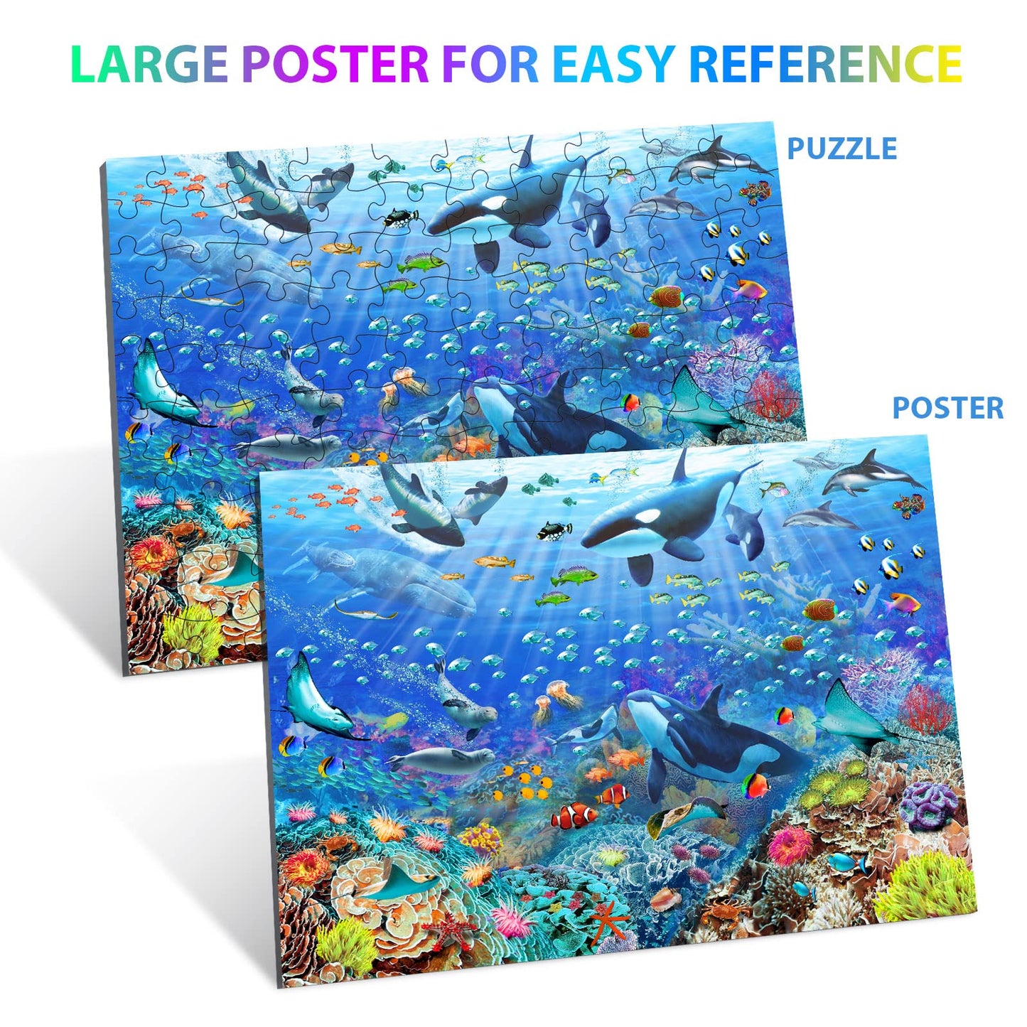 Puzzles for Kids Ages 4-8 6-8 8-10 Year Old - Underwater Scene - 100 Pieces Jigsaw Puzzle for Kids Learning Educational Puzzles for Boys Girls (with Sturdy Box)