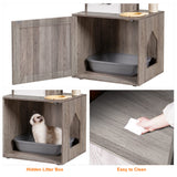 Heybly Cat Tree, Wood Litter Box Enclosure with Food Station, All-in-one Indoor Cat Furniture with Basket and Condo, Modern Style Cat Tower, Hammock, Rustic Gray HCT101SG Heybly
