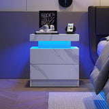 DobleCliCli LED Nightstands, Modern End Side Table with 2 Drawers, LED Bedroom Furniture for Bedroom and Living Room, White Marble Pattern DobleCliCli