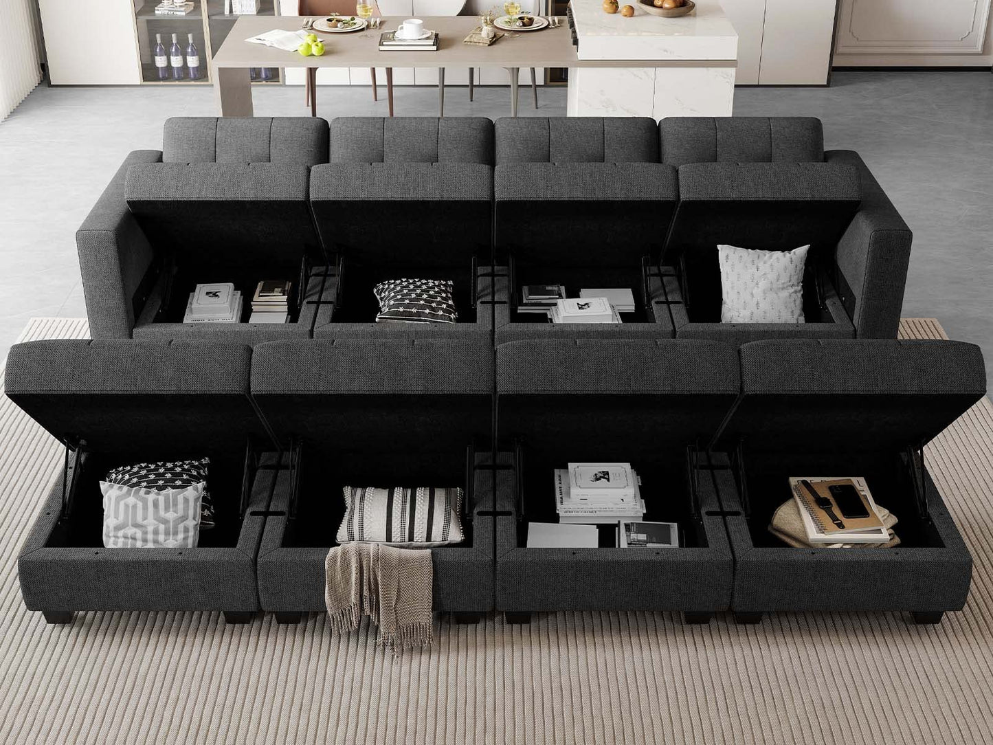 Belffin Storage Modular Sleeper Sofa Sectional Couch with Wide Chaises Convertible Sectional Sofa Bed Modular Sleeper Sectional Couch Bed Dark Grey