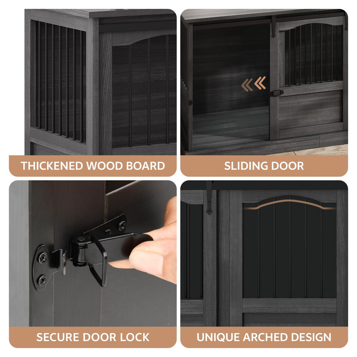 Homiflex 53.54 Inch Wooden Dog Crate Furniture Heavy Duty Dog Kennel Furniture with Sliding Doors for Large Breed Decorative Solid Wood Dog Cage End Table for Indoor, Dark Grey Homiflex