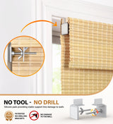 LazBlinds No Tools No Drill Cordless Bamboo Roman Shades, Privacy Room Darkening Window Treatment, Roll Up Bamboo Blinds for Window 32'' W x 64'' H, DP-Natural LazBlinds