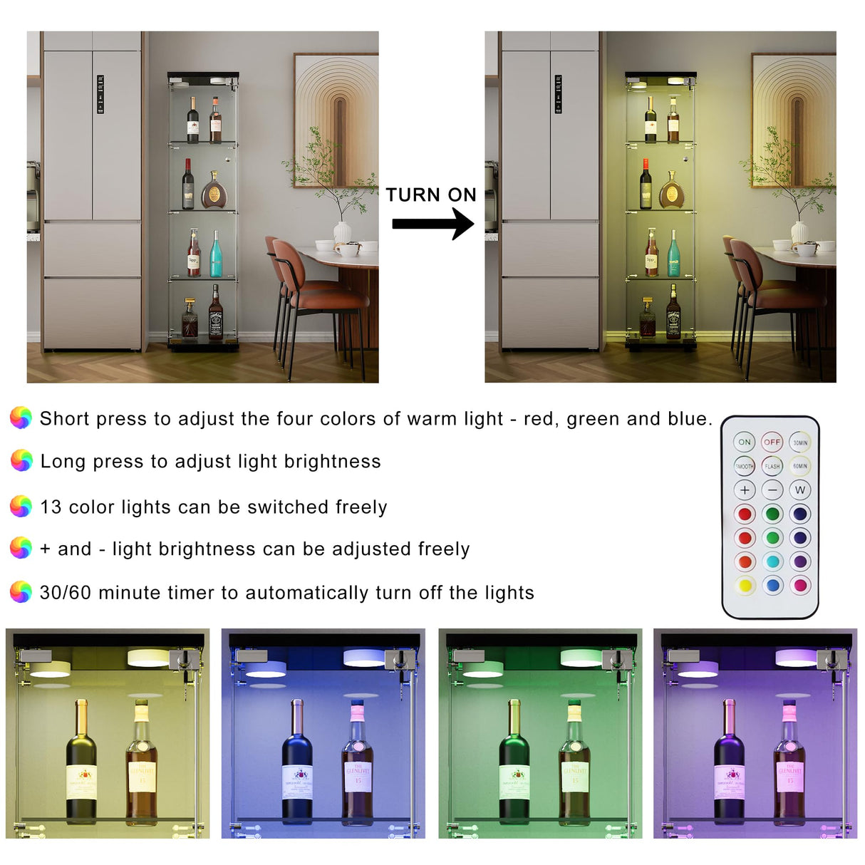 Yoluckea Glass Cabinet with LED Light, 4 Shelves Glass Display Cabinet with Door, Curio Cabinet Collection Glass Display Cabinet for Home Office, Floor Standing Bookshelf Corner Cabinet (Black) Yoluckea