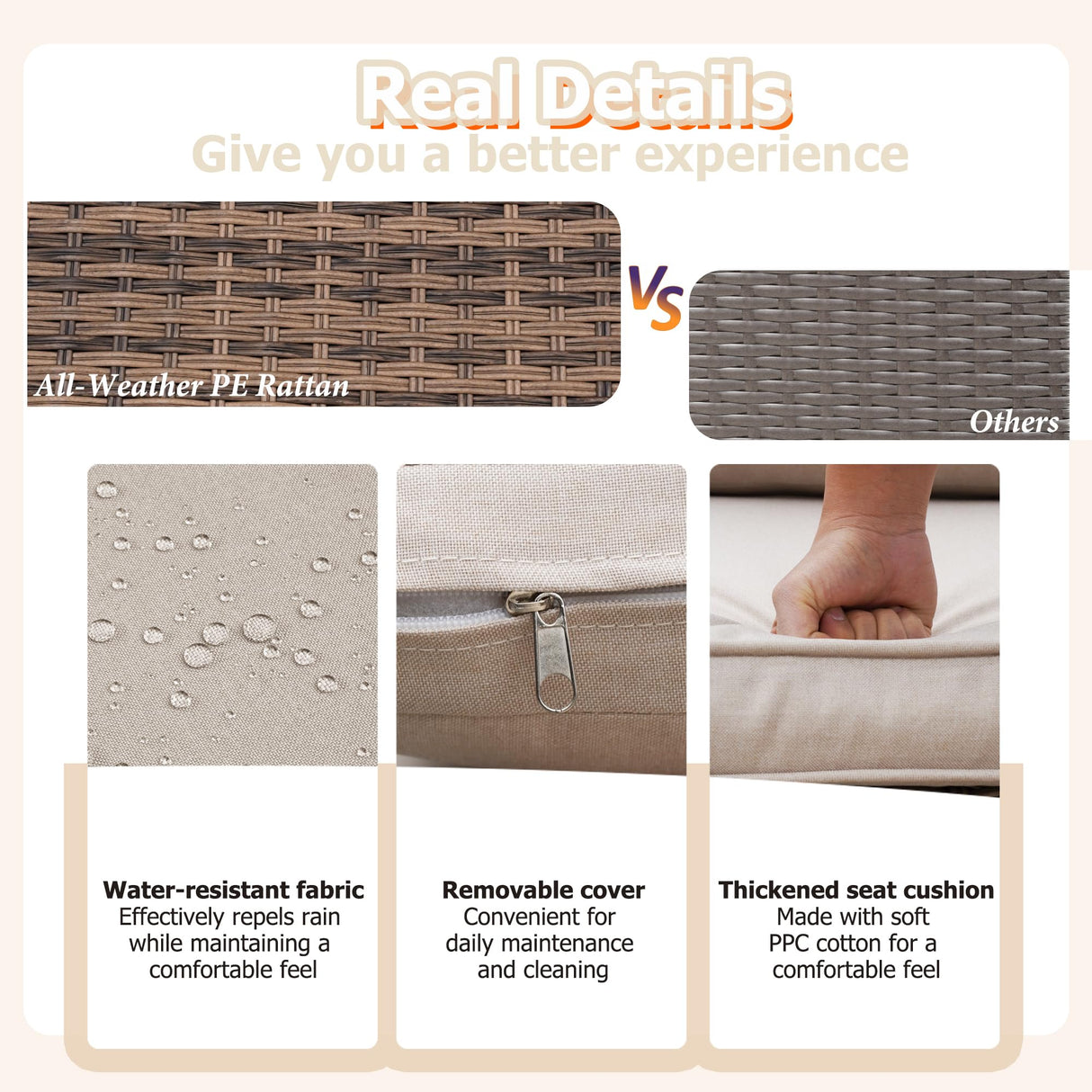 ZJEYEJZ 7 Pieces Patio Furniture Set - All-Weather Outdoor Wicker Sectional Conversation Sofa, Rattan Patio Seating Sofa Set with Cushion and Glass Table for Porch Poolside, Brown/Beige ZJEYEJZ