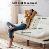 Pipishell Convertible Futon Sofa Bed,66" Corduroy Futon Couch with Adjustable Backrest and Armrests, Recliner Sleeper Sofa for Small Spaces, Play Room or Office, White Pipishell