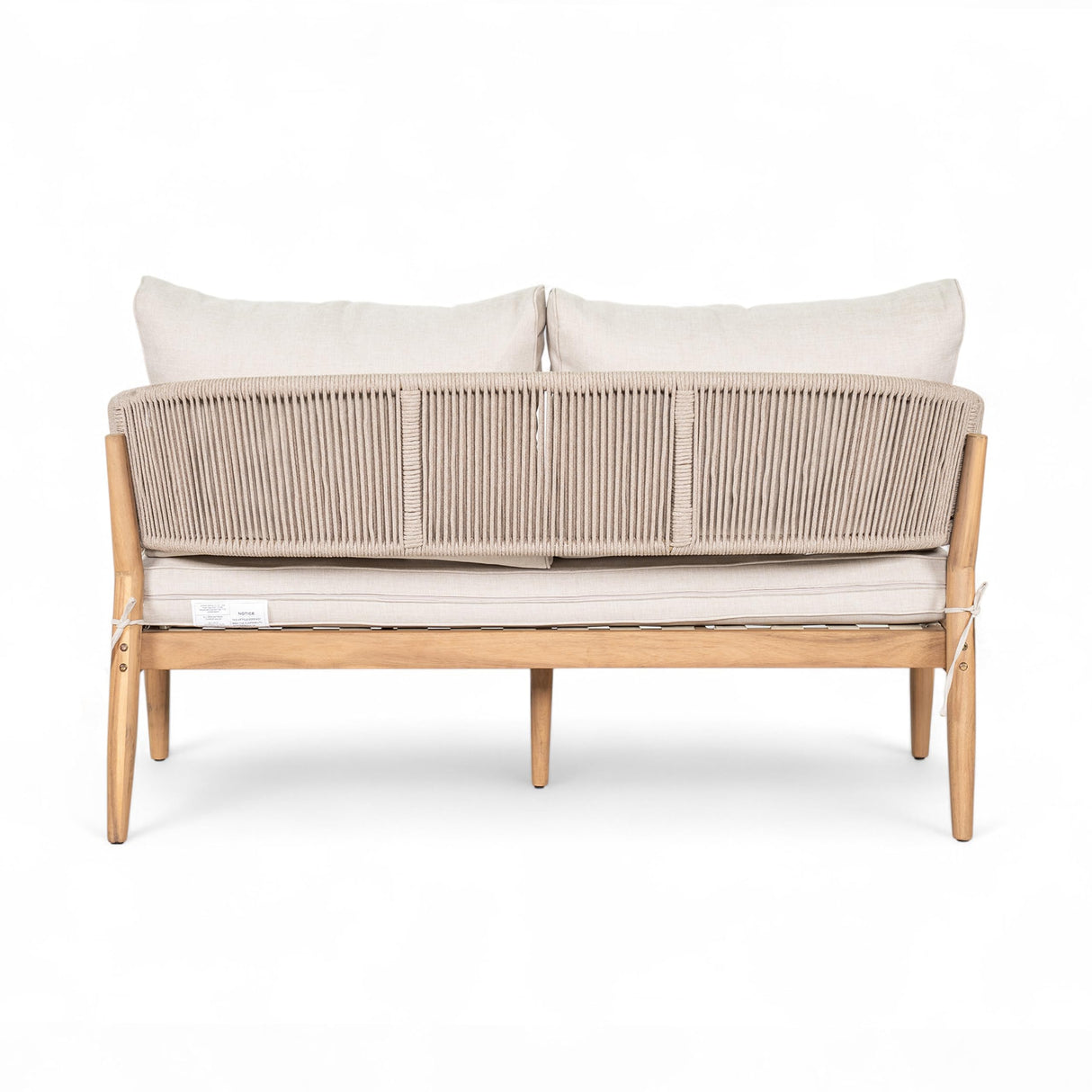 Christopher Knight Home Katarina Patio Acacia Wood Loveseat Furniture, Outdoor Loveseat Sofa with Comfy Fabric Cushions, 2-Seater Sofa with Handwoven Rope Backrest for Garden, Light Brown+Beige Christopher Knight Home