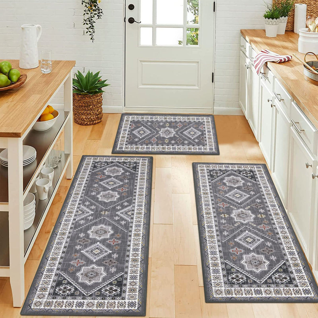 HEBE Boho Kitchen Rug Sets 3 Piece with Runner Non Slip Kitchen Rugs and Mats Washable Kitchen Mats for Floor Thick Kitchen Floor Mat Carpet Runner Rugs for Hallway Laundry Holiday Decor HEBE RUGS
