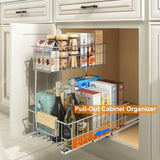ROOMTEC Pull Out Cabinet Organizer, Under Sink Slide Out Storage Shelf with 2 Tier Sliding Wire Drawer, Sliding Storage for Inside Kitchen Cabinet- 11½ in. W x 21½ in. D (Left) ROOMTEC