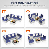 Pamapic 7 Piece Outdoor Sectional Sofa Set, All-Weather Patio Furniture with Washable Cushions, Waterproof Gray Rattan Wicker Conversation Set for Backyard, Poolside, Garden (Navy Blue Cushions) Pamapic