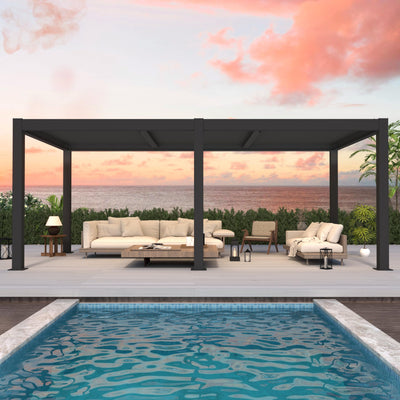 LVUYOYO Outdoor Louvered Pergola 10' x 20', Patio Aluminum Pergola with Adjustable Roof, Waterproof Metal Gazebo for Backyard, Garden, Deck (Black)