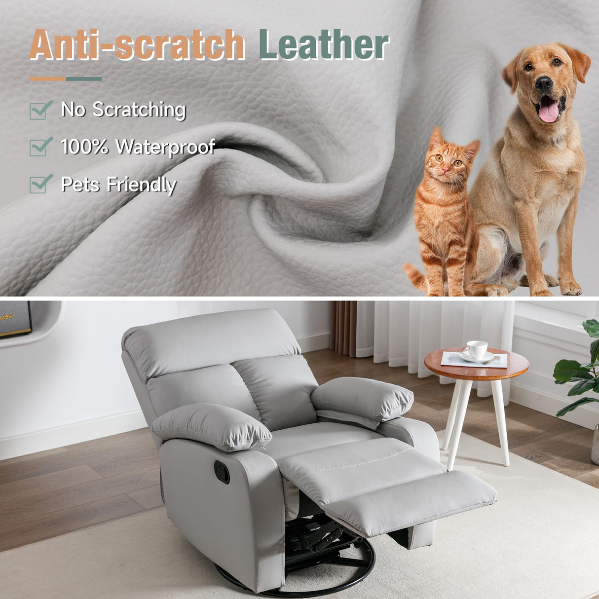 hzlagm Swivel Rocker Recliner, Rocking Recliner Chair, Small Rocker Recliners for Small Spaces, Living Room, Bedroom, Nursery, RV, Light Grey hzlagm