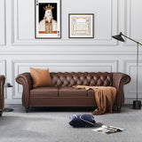 Chesterfield Sofa Leather, Modern PU Tufted Couch 3 Seater with Rolled Arms and Nailhead for Living Room, Bedroom, Office, Apartment (Dark Brown) ORRD