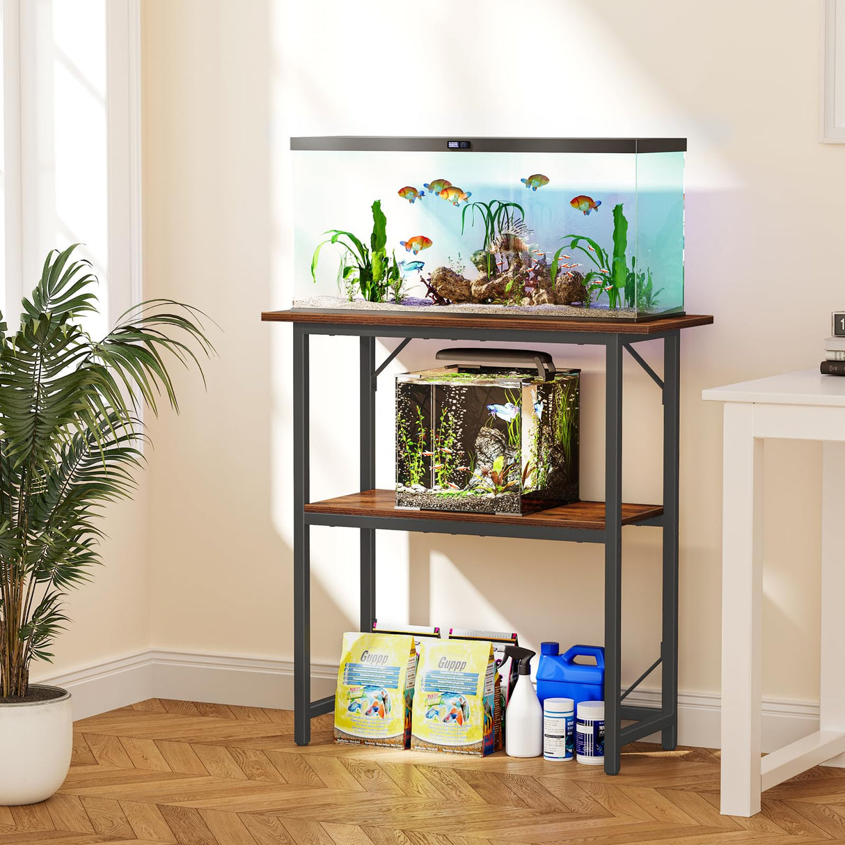 Snughome 10-30 Gallon Fish Tank Stand, Aquarium Stand 2-Tier Storage Shelves, Heavy Duty Terrarium Stand for Home Office Fish Tank Shelf, 30" L x 11.8" W x 30.7" H, Rustic Brown Snughome