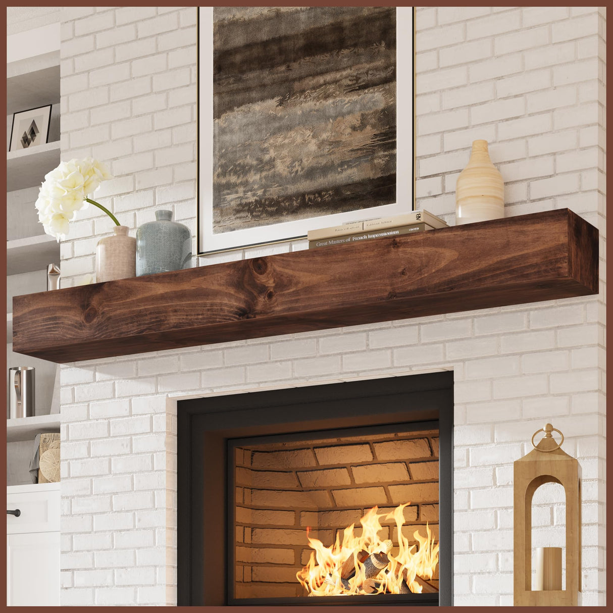 Eshoma Fireplace Mantel, 72 in Handcrafted Mantel Shelf for Over Fireplace, Wood Mantel with Invisible Heavy Duty Wood Bracket, Floating Mantel Shelf, Brown Eshoma