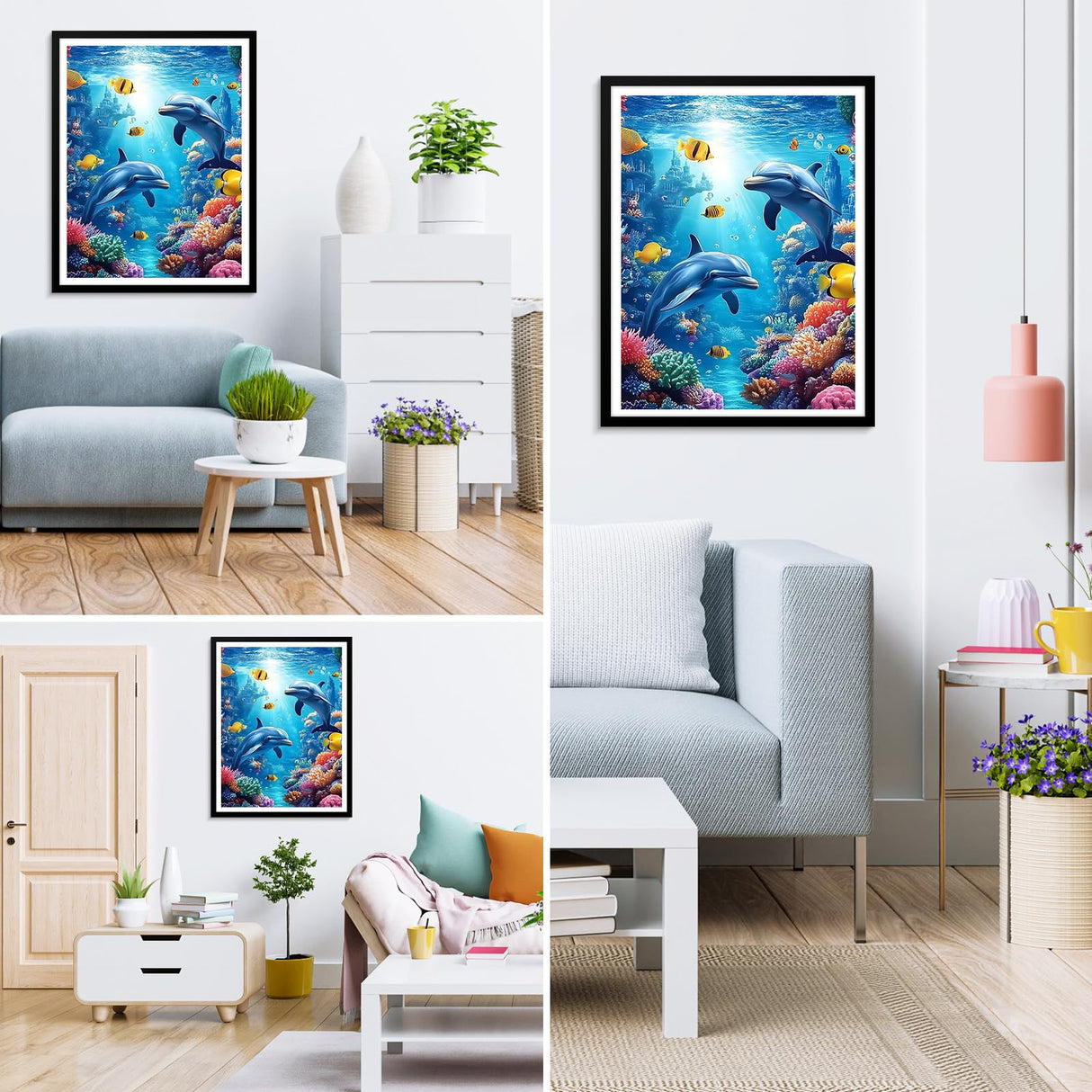 MXJSUA Dolphin Diamond Painting Kits for Adults, 5D Underwater World Diamond Art Kits for Beginners, DIY Full Drill Paint with Diamond, Home Wall Decor 12x16 Inch MXJSUA