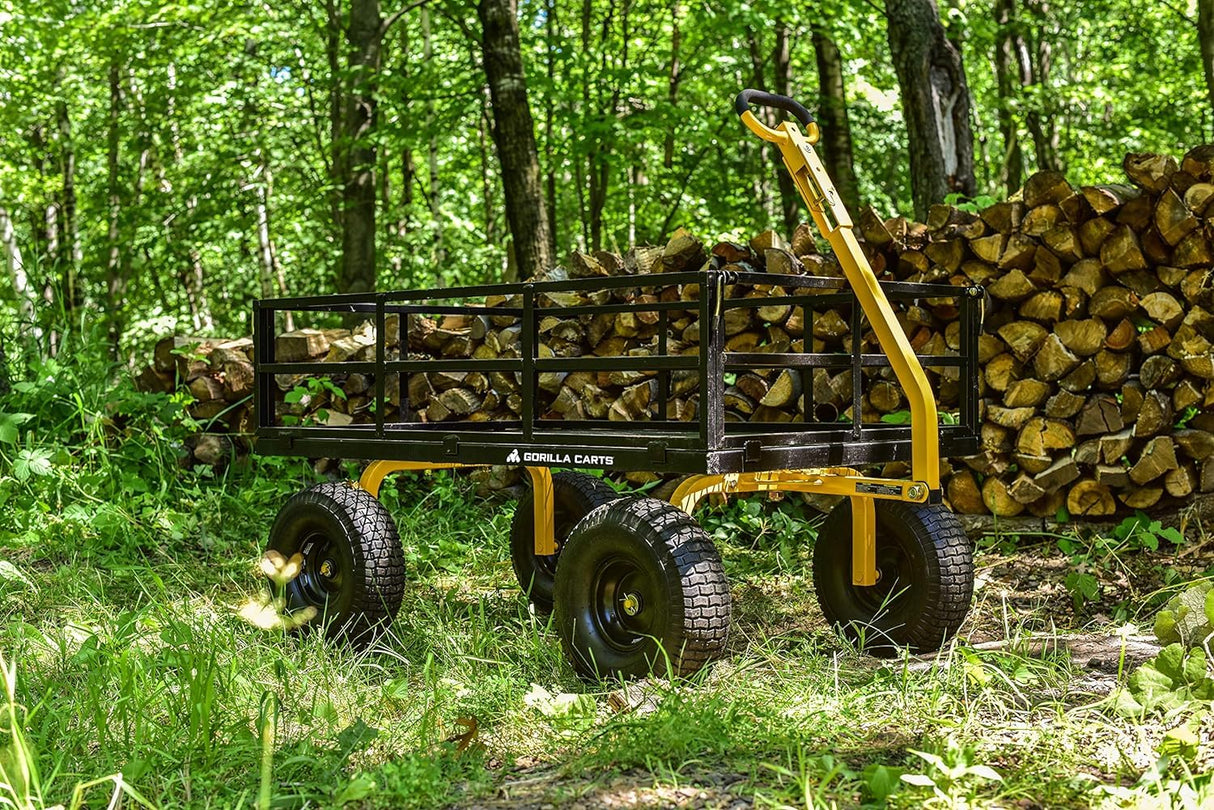 Gorilla Carts GOR1400-COM Steel Utility Cart, Heavy-Duty Convertible 2-in-1 Handle and Removable Sides, 12 cu ft, 1400 lb Capacity, Black Gorilla Carts