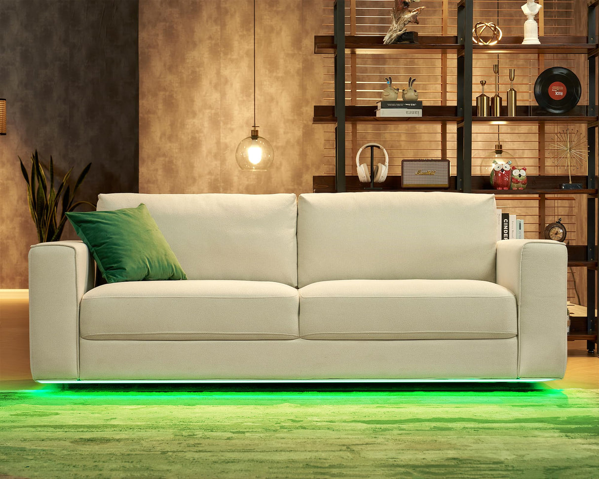Jocisland Sofa, 89 Inch Modern Sofa with LED Lights, 3 Seater Floating Sofa with Deep Seat, Oversized Couches for Living Room, Linen Beige Sofa Couch Jocisland