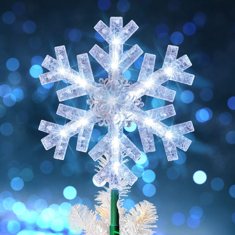 Dazzle Bright Snowflake Christmas Tree Topper, 9 inch Christmas Tree Topper Ornament with 15 White LED Lights, Lighted Tree Topper Christmas Decorations for Xmas Indoor Holiday Decor Dazzle Bright