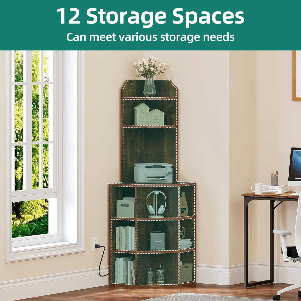 YITAHOME Industrial Corner Shelf with USB Charging Ports and Outlets YITAHOME