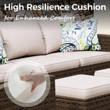 MIXPATIO Patio Furniture Set, 6 Pcs Wicker Outdoor Conversation Set, 2 x Single Chairs, 1 x 3 Seater Sofa and 2 x Ottoman with 4" Thick Cushion and 56" Fire Pit Table, Beige MIXPATIO