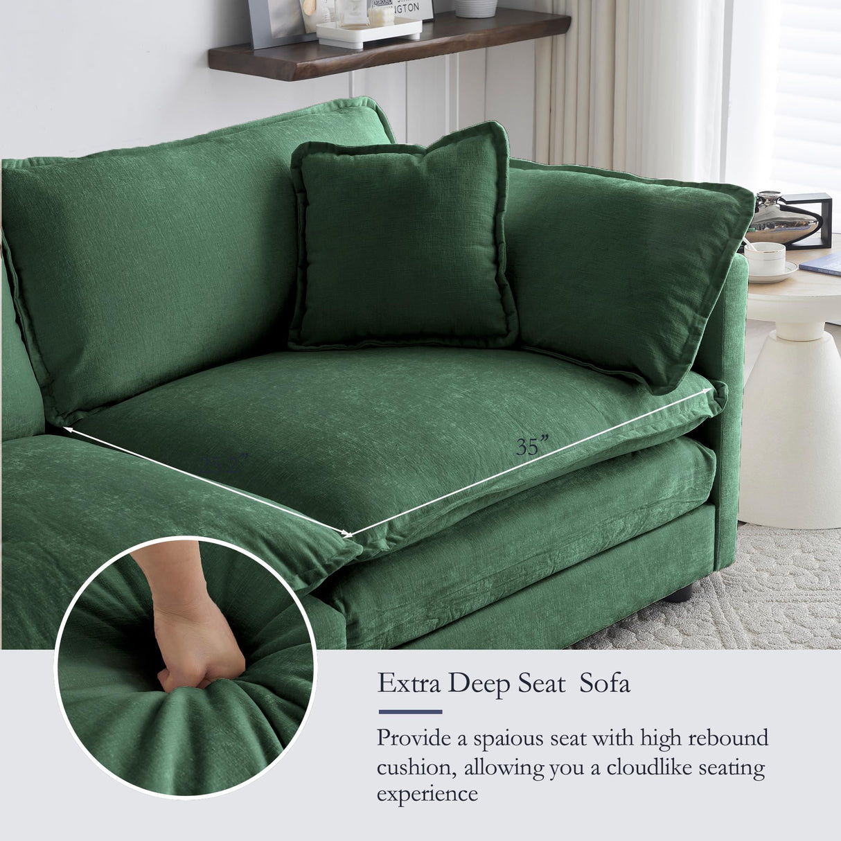 GNIXUU Deep Seat Sectional Sofa Cloud Couch with Ottoman, 76.7" Modern Chenille Comfy Upholstered Modular Sofa L Shaped Couch for Living Room, Apartment, Studio, Office(Green). GNIXUU