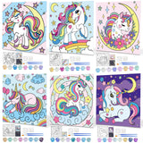 6 Pack Glow in the Dark Unicorn Paint by Numbers Kit for Kids - Pre-printed Canvas with 50 Paints, 12 Brushes & 2 Easels - DIY Acrylic Painting Set for Boys and Girls - Ideal for Home Decor Craft Spot!