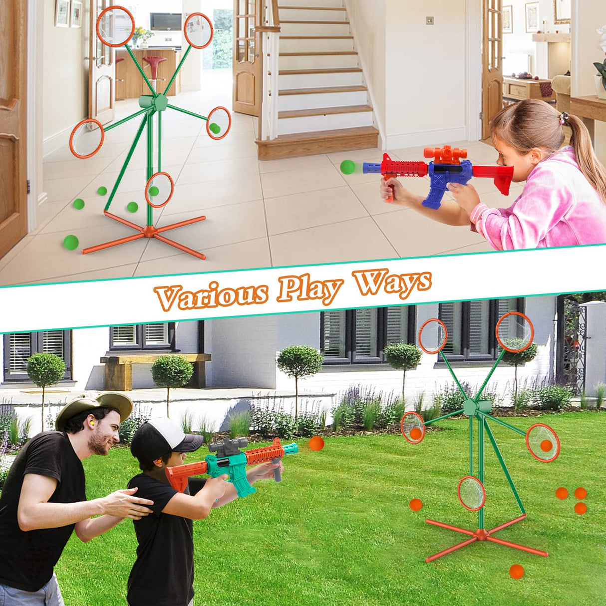 Shooting Games Toys for Age 5 6 7 8 9 10+ Year Old Boys, Kids Toy Sports & Outdoor Game with Moving Shooting Target & 2 Popper Air Toy Guns & 24 Foam Balls, Gifts for Boys and Girls Marlrin