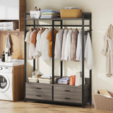 Tribesigns Freestanding Closet Organizer for Hanging Clothes, Heavy Duty Garment Rack with 4 Drawers, 8 Hooks and Storage Shelves, Wardrobe Closet Clothing Rack for Bedroom, Living Room, Grey Tribesigns