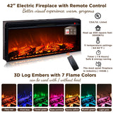 OKD Fireplace TV Stand for up-to-80 TV, Farmhouse 36" Tall Entertainment Center with 42" Electric Fireplace, Media Console with Glass Door Cabinets & Drawers for Living Room, Antique White OKD