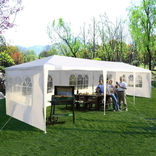 Tangkula 10x30 Ft Canopy Tent, Heavy Duty Party Tent with 5 Removable Sidewalls, Wind Ropes, Ground Stakes, Outdoor White Wedding Tents for Parties, Events, Backyard - WoodArtSupply