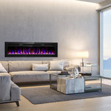 68 Inch Electric Fireplace Recessed and Wall Mounted, Fireplace Heater and Linear Fireplace, Ultra-Thin Electric Fireplace, Low Noise, with Timer, Remote Control, Adjustable 12 Flame Color, 750/1500W Sixfivsevn
